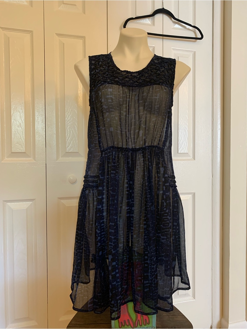 Lucky Brand Navy Sheer Sleeveless Overlay Dress
